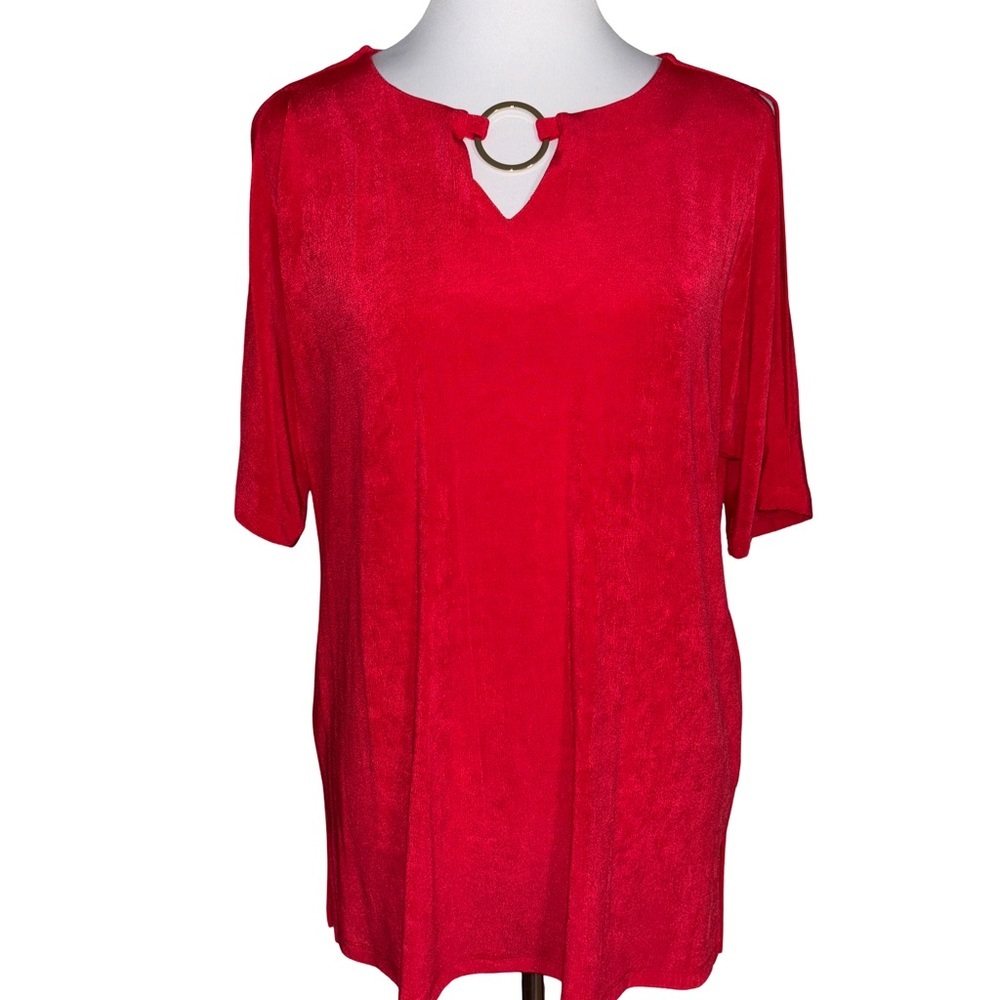 Chico's Red Travelers Blouse Ring Detail